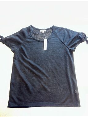 Women's Black Short-Sleeve Tie-Sleeve Tee